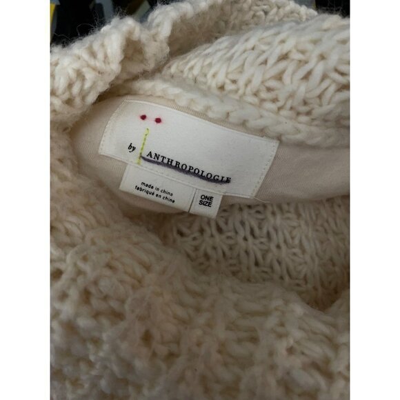 Anthropologie Textured Wool Blend Cream Poncho Sweater One Size OS NEW - Picture 8 of 8